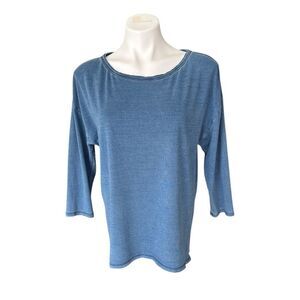 White House Black Market 3/4 Sleeve Stitch Back Top Blue M EUC